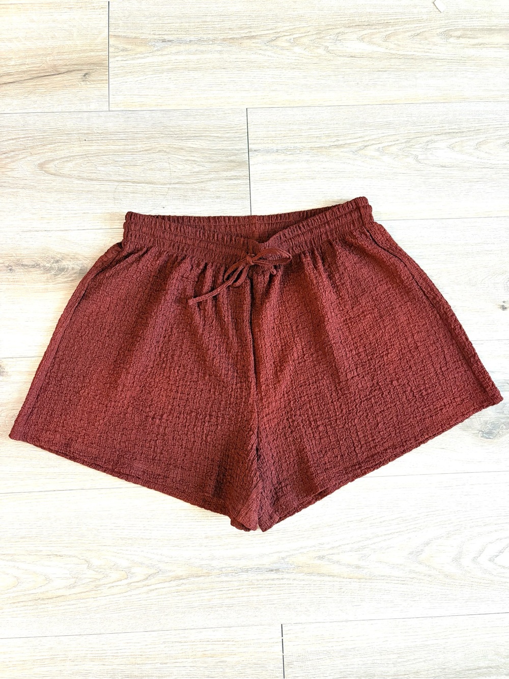 H&M Maroon High Waist Textured Drawstring Shorts